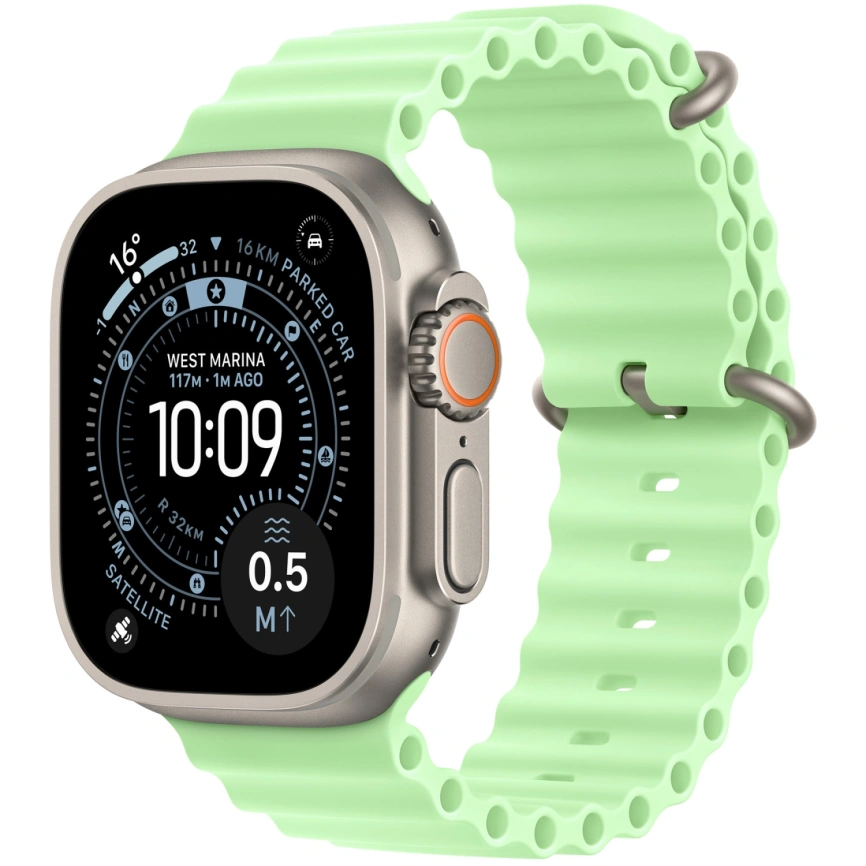 Ремешок Apple Watch Ultra 49mm Neon Green Ocean Band - Natural Titanium Finish (MGCF4FE) фото 2