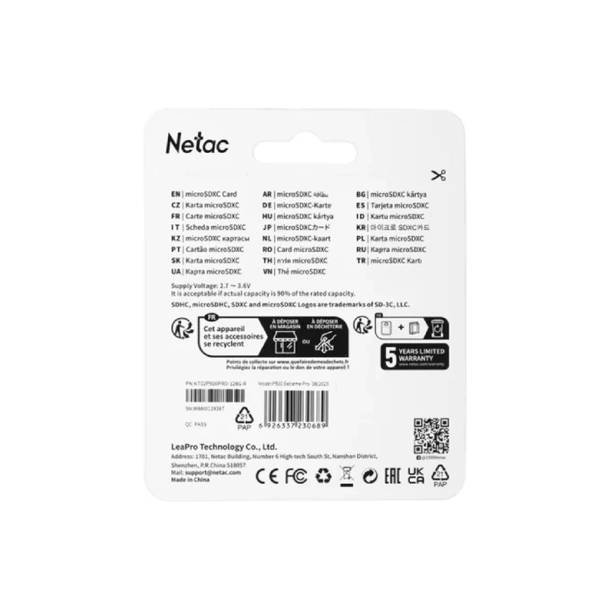 Карта памяти Netac SDXC class 10 (NT02P500PRO-128G-R) фото 3