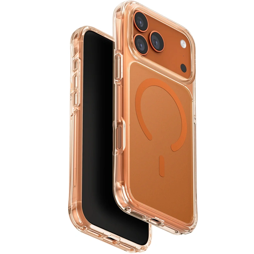 Чехол Uniq LifePro Xtreme Anti-FingerprintSlim Hybrid Case with MagClick для iPhone 17 Pro Max Frost Clear/Volt Orange фото 1