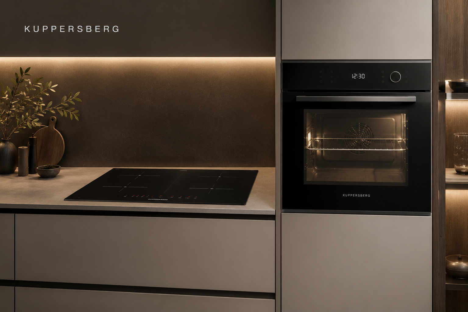 Кухня с встроенной техникой духовой шкаф и варочная панель Electrolux и Kuppersberg-